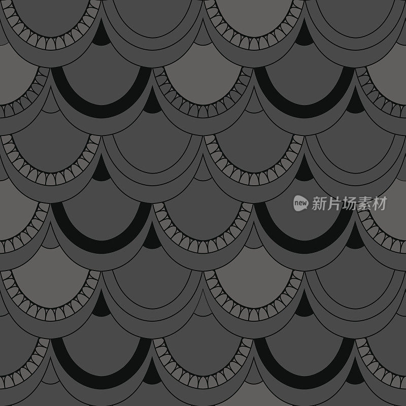 Seamless pattern of fish scales. Grey universal fish and mermaid scales on a grey background. Beautiful squama background for your design
